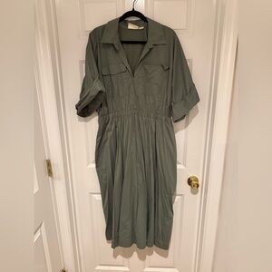 Anthropologie Sage Green Short Sleeve Utility Dress